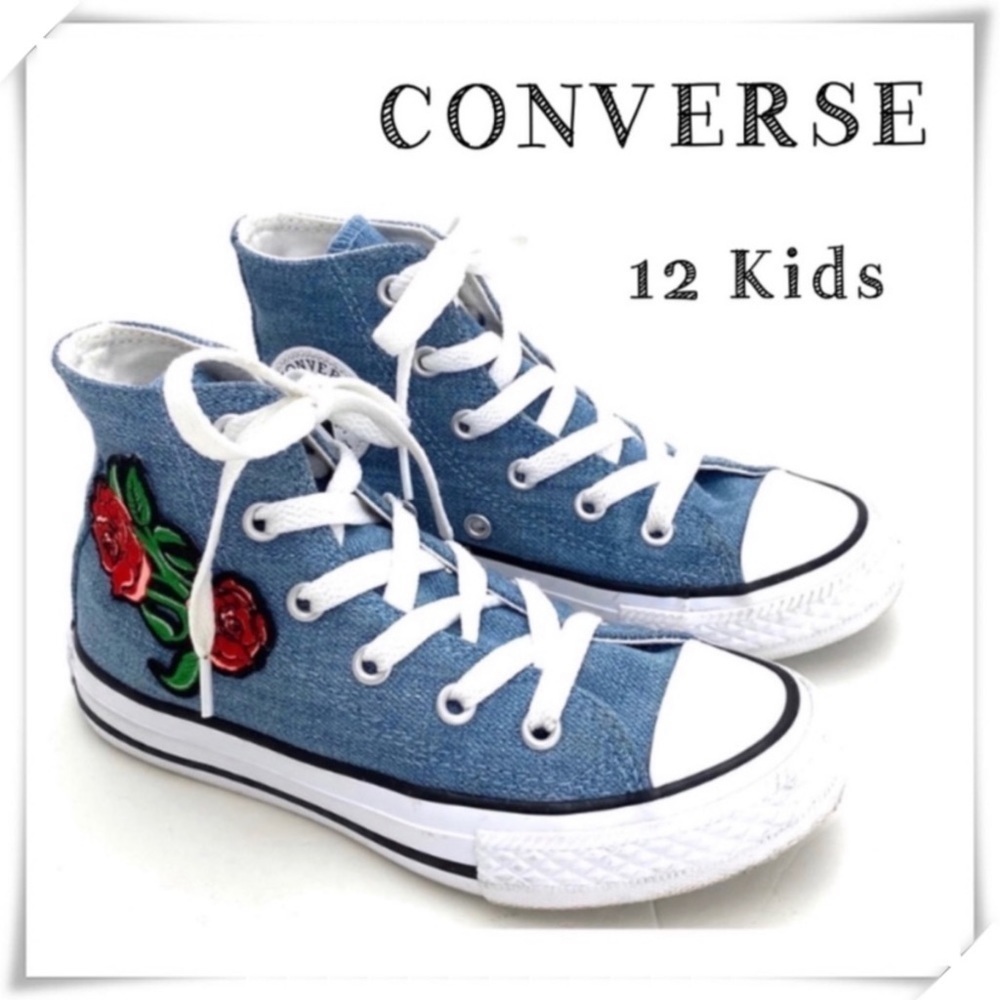 CONVERSE All Star Floral Patch Denim High Top Sneakers Size 12 Kids 362878F